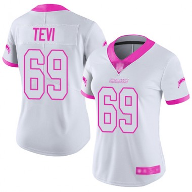 Los Angeles Chargers NFL Football Sam Tevi White Pink Jersey Women Limited  #69 Rush Fashion